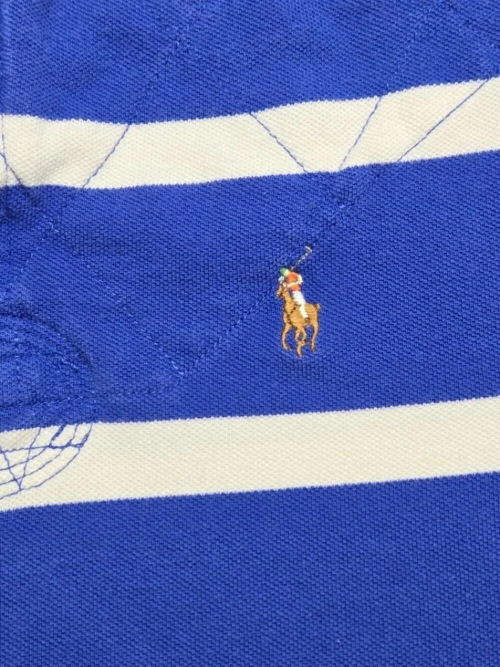 VTG Polo Ralph Lauren Rugby Polo Shirt S Blue White Stripe Short Sleeve